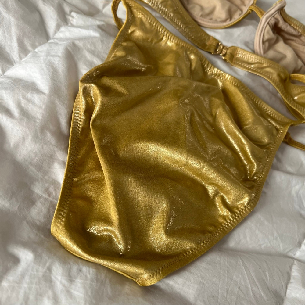 Vintage Gottex Gold Metallic Dazzle Bikini Set Size 8 XS/S RARE - Picture 9 of 10